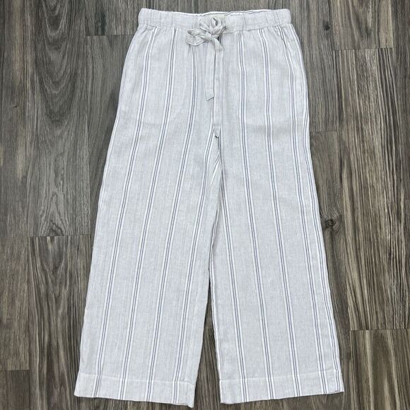 Marine Layer Aly Pants Wide Leg Linen Blend Size Small White Blue Striped - Picture 1 of 8